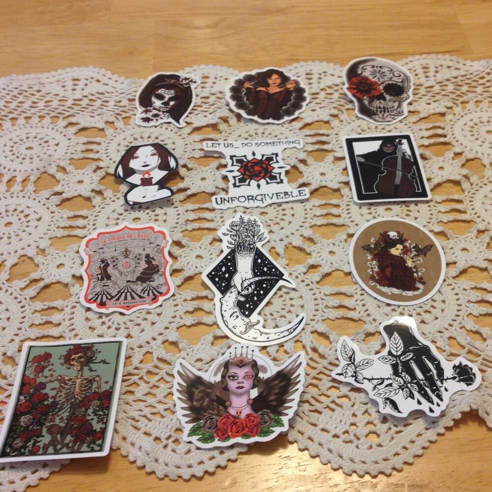 Goth stickers, skeletons and roses
